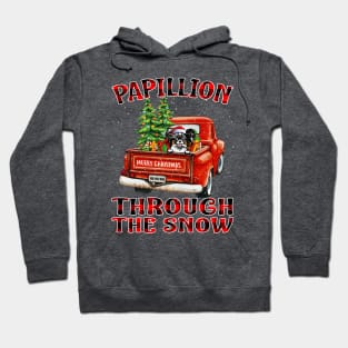 Christmas Papillion Through The Snow Dog Santa Truck Tree Hoodie